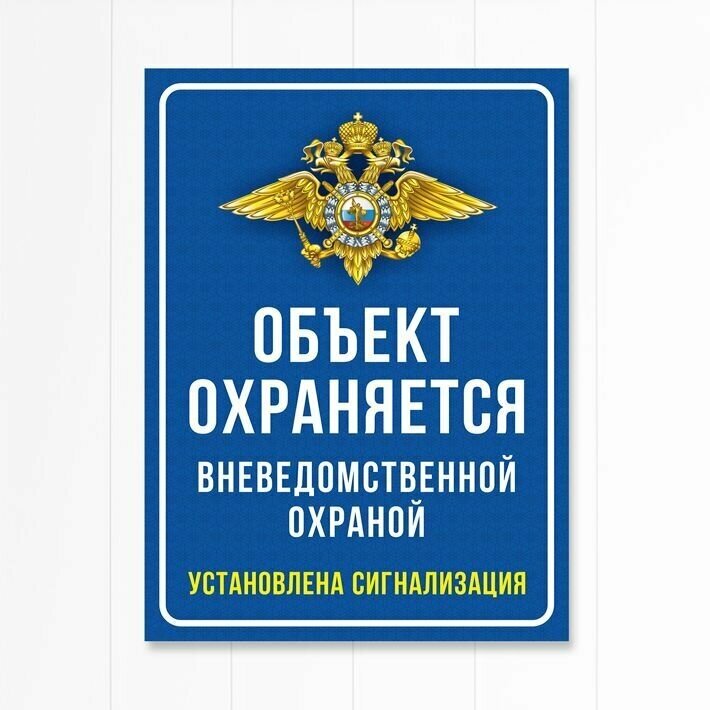 Табличка "Объект охраняется вневедомственной охраной", 30х40 см, ПВХ