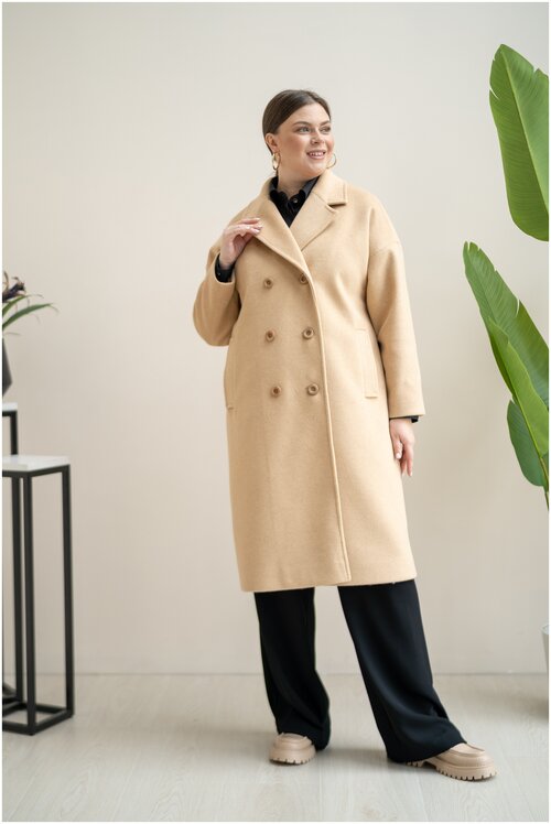 Пальто  Modress демисезонное, силуэт прямой, удлиненное, размер 56, коричневый