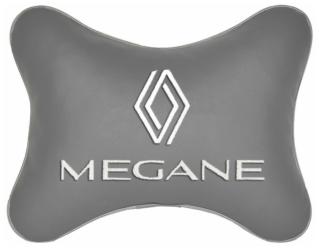 Автомобильная подушка на подголовник экокожа L.Grey с логотипом автомобиля RENAULT MEGANE