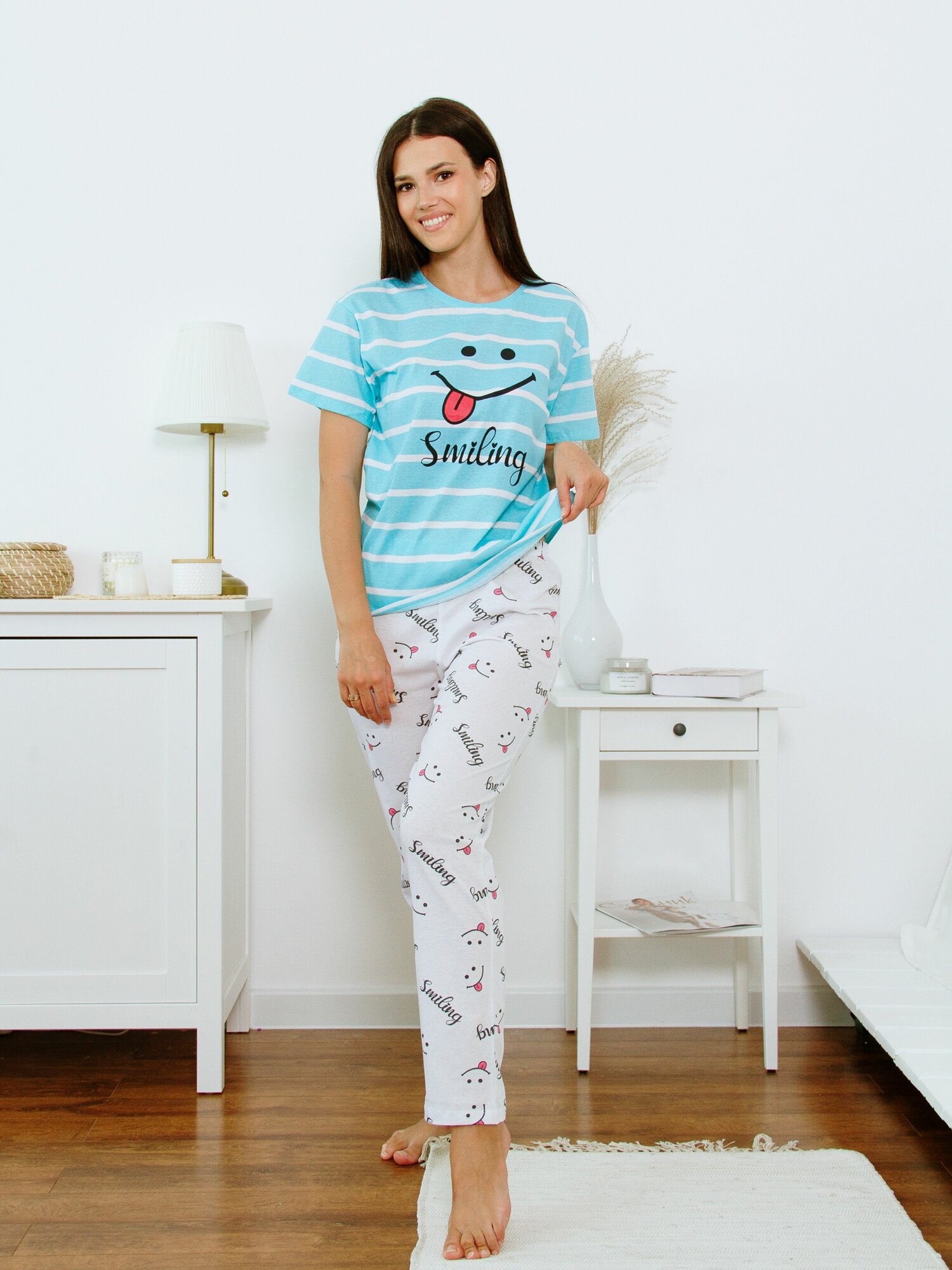 Пижама женская Ohana Market, домашний комплект, хлопок, размер 46 - фотография № 1