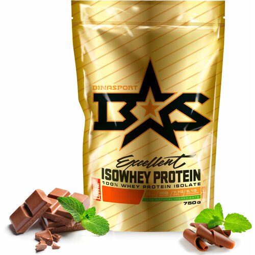 Изолят сывороточного протеина Binasport Excellent ISOWHEY PROTEIN 750 г со вкусом шоколада и мяты изолят сывороточного протеина binasport supreme whey protein 1300 г со вкусом клубники