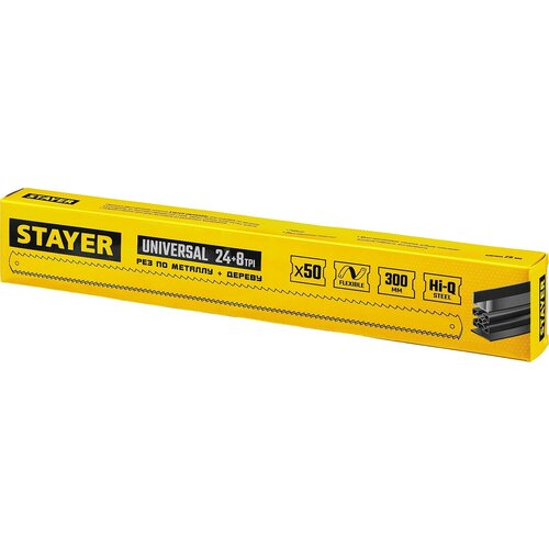 STAYER Universal 8+24 TPI, 25х300 мм, 1 шт, коробка 50 шт, Универсальное двустороннее широкое полотно по дереву и металлу (1591)