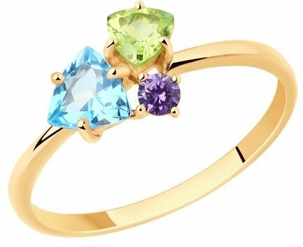 Кольцо Diamant online, золото, 585 проба, фианит, топаз, хризолит