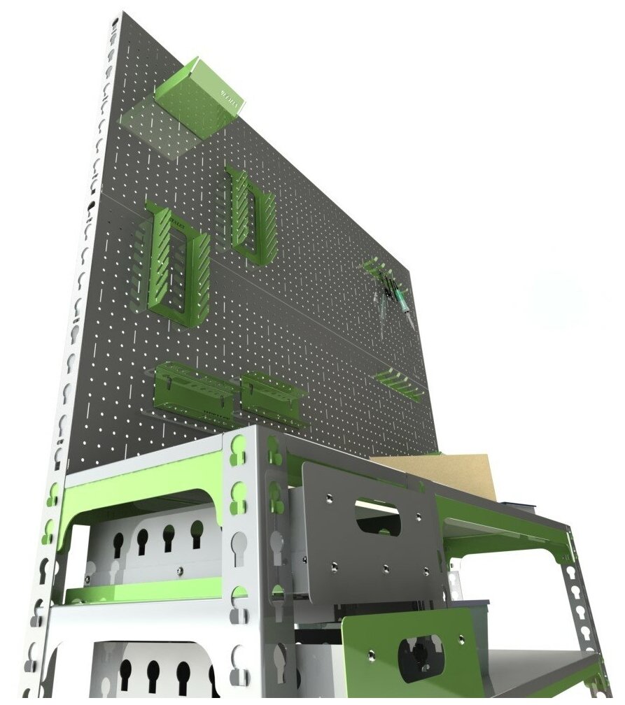 Стол-верстак Metalex c одной тумбой 950х1000х500 + двойная перфопанель с комплектом аксессуаров — фото 3
