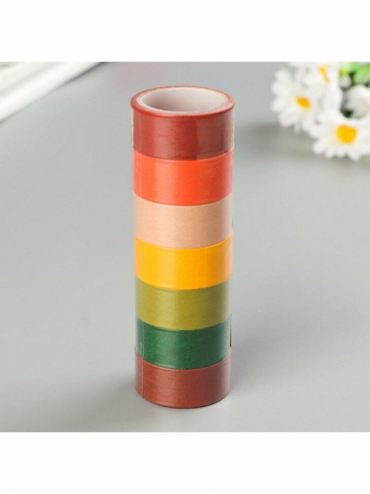 Клейкие WASHI-ленты д/декора "интенсив". 7 тёпл цветов.15 мм х 3 м (набор 7шт)рисовая бумага 5132673