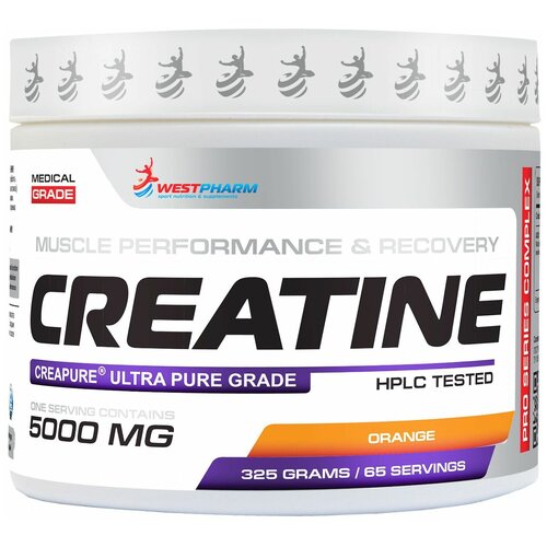 WestPharm Creatine / Креатин порошок со вкусом Апельсина / 325 гр, 65 порций westpharm wrp west raw preworkout предтренировочный комплекс со вкусом strawberry banana 320 гр 40 порций