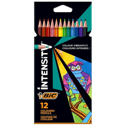 Карандаши цветные BIC Intensity, 12 цветов, трехгранные, пластиковые, европодвес, 9505272 карандаши цветные bic intensity 12 цветов трехгранные пластиковые европодвес 2 шт