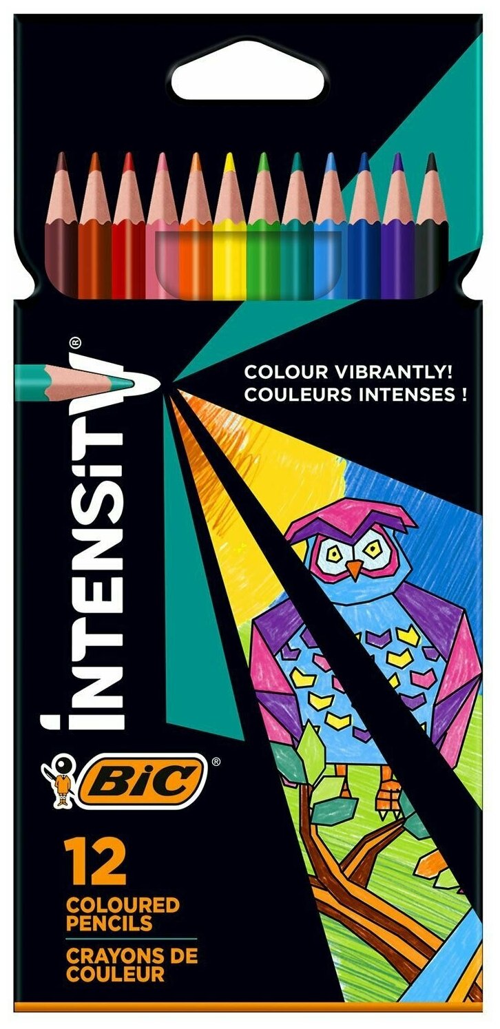 Карандаши цветные BIC "Intensity", 12 цветов, трехгранные, пластиковые, европодвес, 9505272