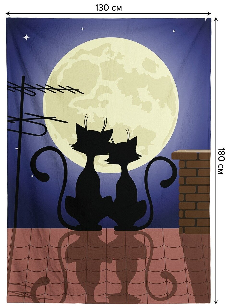 Мягкий плюшевый плед покрывало JoyArty "Коты на крыше смотрят на Луну" микрофибра (велсофт) на детскую кровать, размер 130 на 180 см - фотография № 4