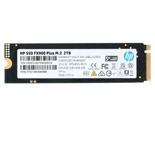 Накопитель HP FX900 Plus Series 7F618AA#ABB SSD, M.2, 2.0Tb, PCI-E 4.0 x4, чтение: 7100 Мб/сек, запись: 6300 Мб/сек, 3D NAND, 1200 TBW ssd m 2 hp 512gb fx900 pro series