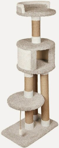 Изображение товара Комплекс для кошек с домиком и игрушкой, когтеточка с лежанкой высокая "Хвастун" серый