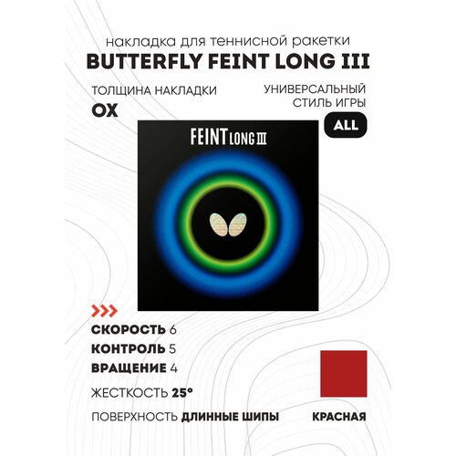 Накладка BUTTERFLY FEINT LONG III (длинные шипы) (цвет красный, толщина OX)