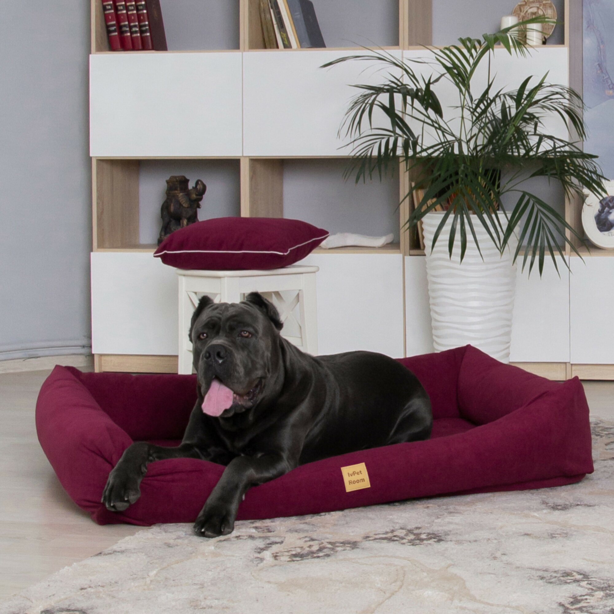 Лежанка для собак со съемным чехлом IvPetRoom Comfort XL 120x90 микровелюр синий - фотография № 10