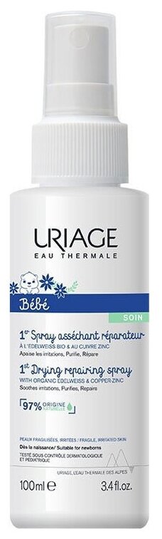 Uriage Спрей для детей и новорожденных Bebe 1er Spray Assechant Reparateur Cu-Zn 100мл