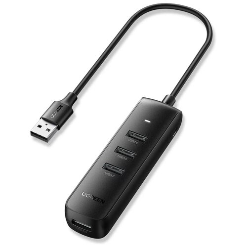 USB-концентратор UGreen CM416, 10915, разъемов: 4, 25 см, черный хаб ugreen cm416 10915 usb 3 0 4 port hub провода 25 см черный
