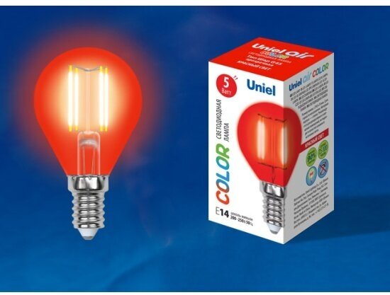 Светодиодная лампа Uniel LED-G45-5W/RED/E14 GLA02RD