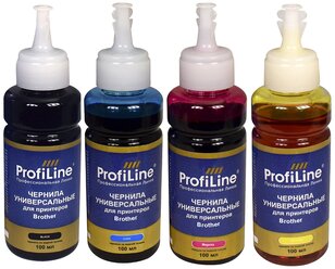 Чернила ProfiLine для принтера Brother, комплект 4 цвета по 100мл, универсальные, на водной основе
