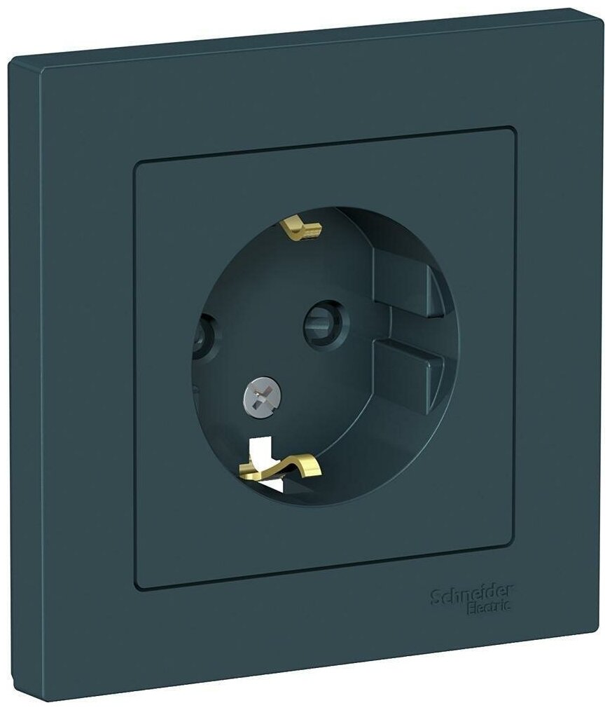 фото Розетка Schneider Electric AtlasDesign с заземлением со шторками изумруд
