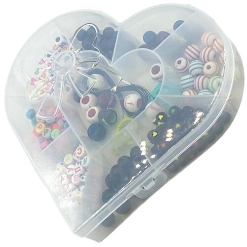 Набор бусин Tukzar Сердце, в наборе: бусины, фигурные застежки, леска, пластиковый контейнер