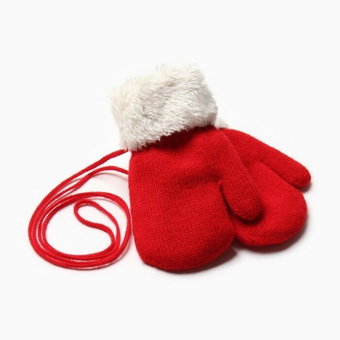 фото Варежки детские на иск. меху MINAKU с отворотом 15 см красный
