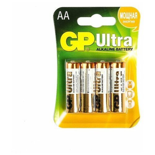 GP Батарейка алкалиновая GP Ultra, AA, LR6-4BL, 1.5В, блистер, 4 шт. батарейка алкалиновая duracell basic aa lr6 4bl 1 5в блистер 4 шт