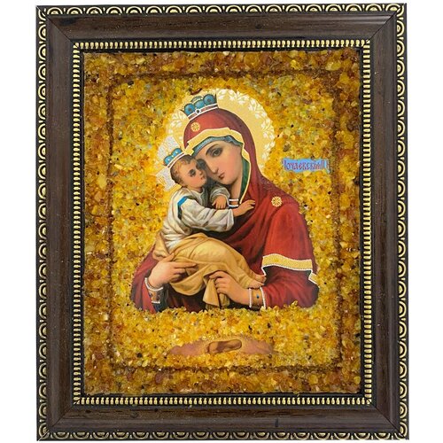 Икона ручной работы с натуральным янтарём Божией Матери Почаевская 628240