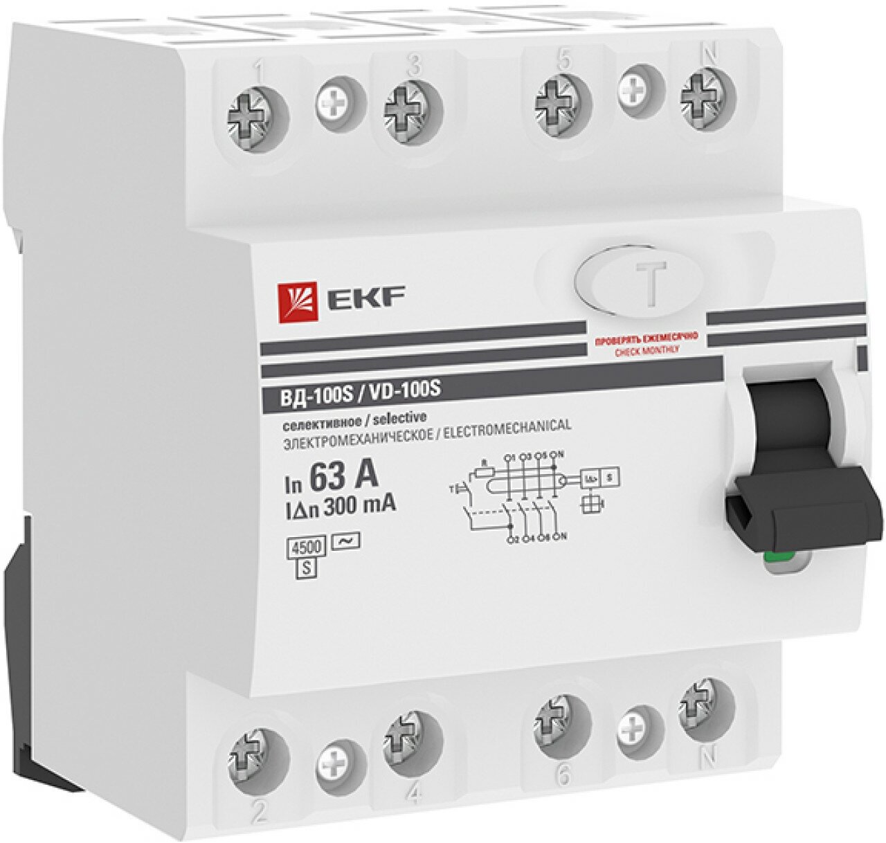 Устройство защитного отключения селективное 4P 63А-300мА (электромеханическое) EKF PROxima
