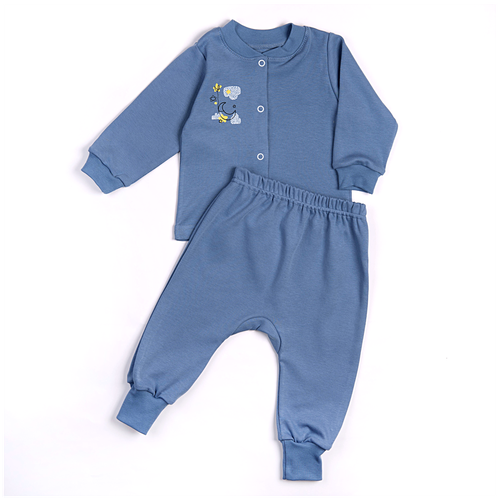 фото Комплект одежды совёнок дона детский, брюки и кофта, повседневный стиль, пояс на резинке, манжеты, размер 48-74, синий