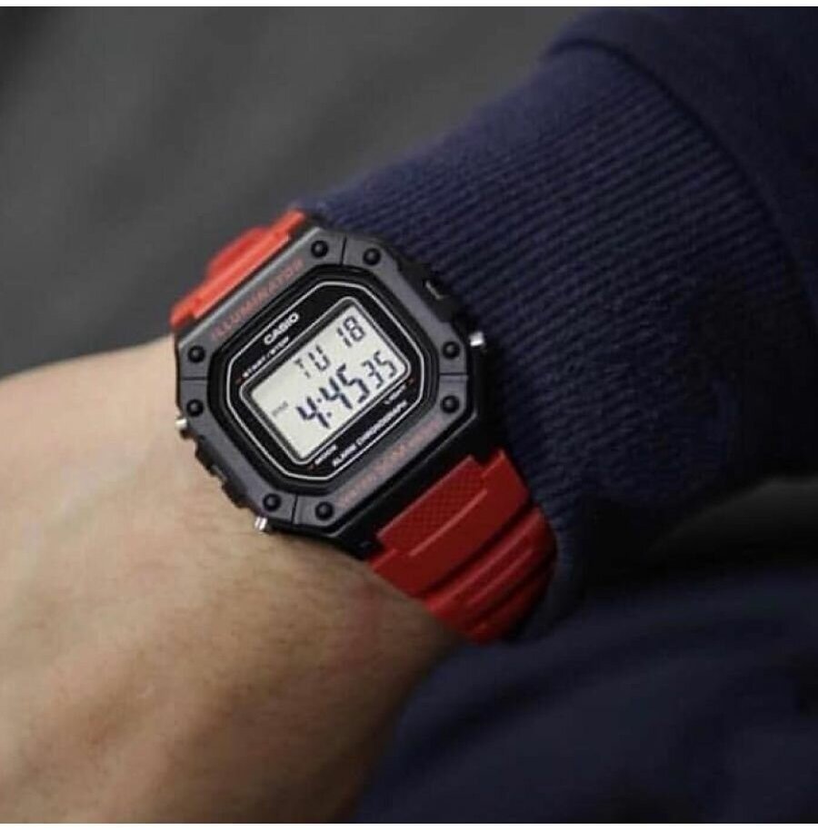 Наручные часы CASIO W-218H-4B, черный, красный - фотография № 20