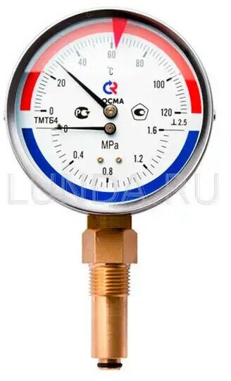 Термоманометр ТМТБ-31Р.1, 80 мм, Р=0.1,6 МРа, T=0.150°C, G1/2" (снизу), кл.2,5, корпус-сталь, Росма ТМТБ-31Р.1(0-150C)(0-1,6MPa)G1/2.2,5 00000002337