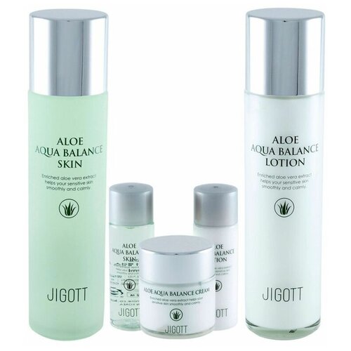 Jigott Набор для лица с экстрактом алоэ / Aloe Aqua Balance Skin Care 3 Set, 150 мл*2, 50 мл, 30 мл*2