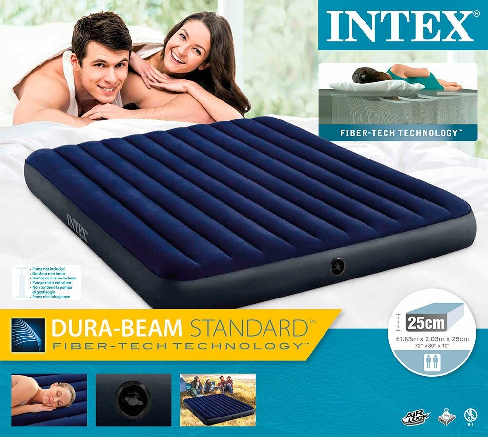 INTEX Кровать надувная Classic downy (Fiber tech) Кинг,1,83м x 2,03м x 25см, 64755 — фото 1