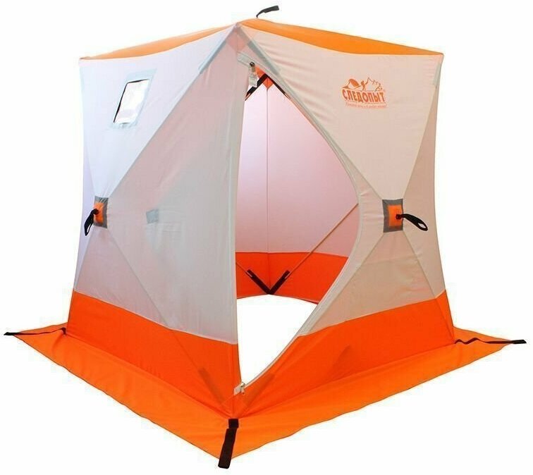Палатка зимняя куб следопыт 1,5 х1,5 м, Oxford 240D PU 1000, S по полу 2,2кв. м, цв. оранжевый/бел