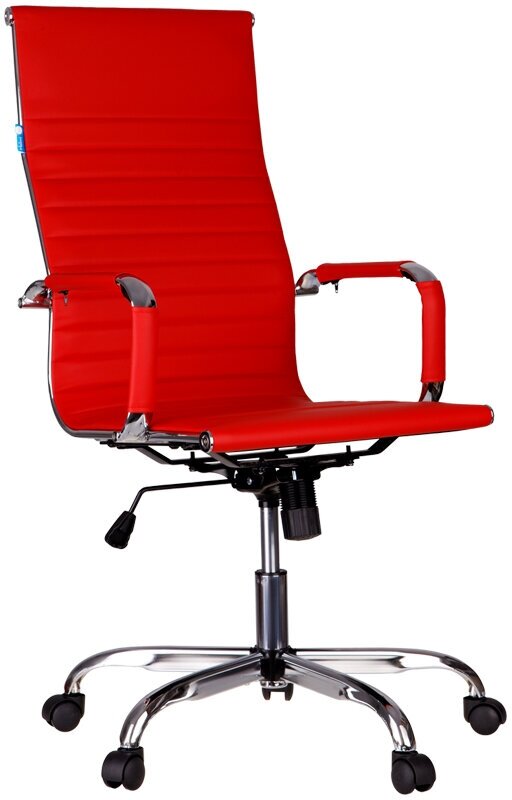 Компьютерное, офисное, удобное кресло (стул) для руководителя с подлокотниками Helmi HL-E17 "Slim", экокожа красная, хром
