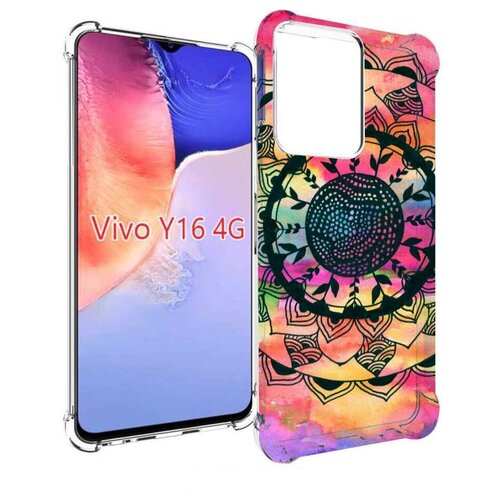 Чехол MyPads яркая абстракция круглый цветок для Vivo Y16 4G/ Vivo Y02S задняя-панель-накладка-бампер