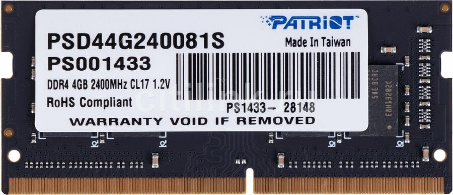 Оперативная память PATRIOT MEMORY Patriot SO-DIMM DDR4 4Gb 2400MHz pc-19200 SL (PSD44G240081S) - фотография № 4