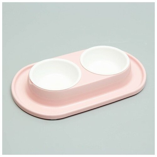 Миска для животных Мур-мяу 03л двойная на подставке розовая 64800₽