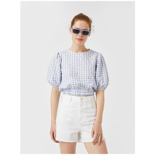 Блузка с коротким рукавом KOTON TEENAGE, 1YAL68330IW, цвет: BLUE CHECK, размер: 34