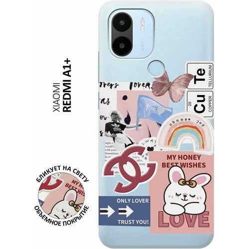 Силиконовый чехол с принтом Cute Stickers для Xiaomi Redmi A1+ / Сяоми Редми А1 Плюс силиконовый чехол на xiaomi redmi a1 сяоми редми а1 с 3d принтом beatles stickers прозрачный