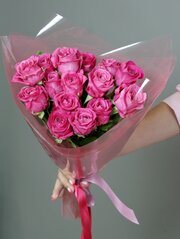Розы розовые 9 штук, "Люпин" 45 см