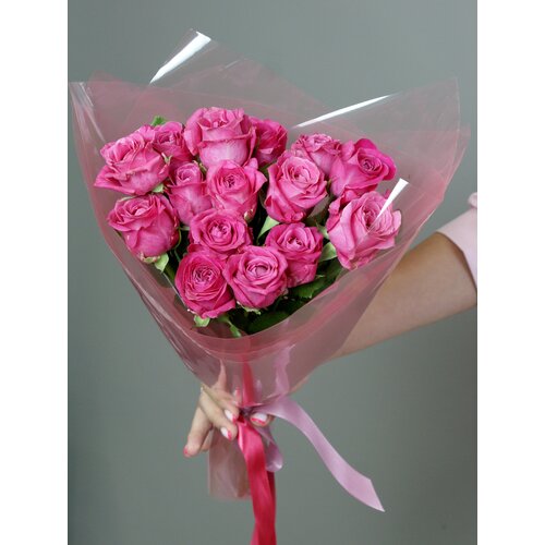 Букет роз розовых 9 штук, "Люпин" 44 см