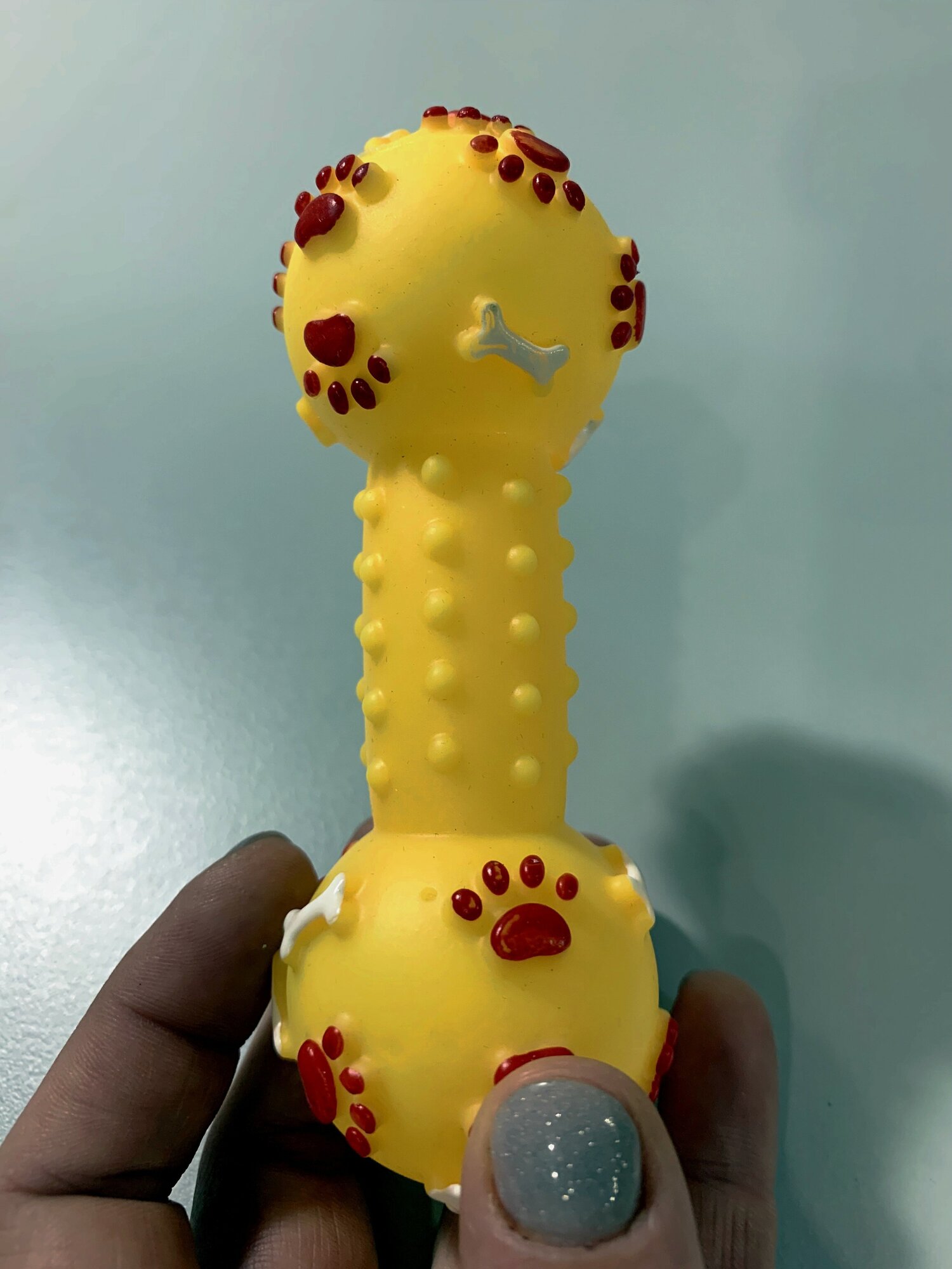 Игрушка-пищалка для собак Желтая гантель - фотография № 2