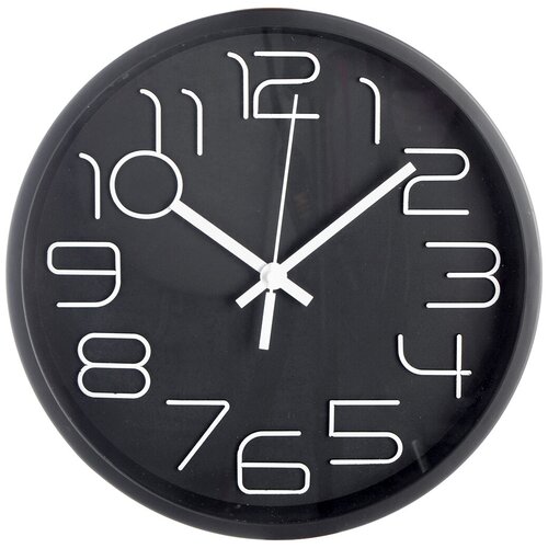 Часы настенные кухонные 30 см, форма круглая, цвет циферблата - Черный, пластик, MAX-CL343