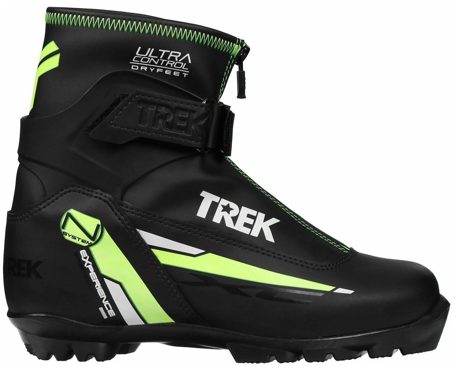 Ботинки лыжные NNN TREK Experience1 черный/лого зелёный неон размер RU37 EU38 СМ23,5