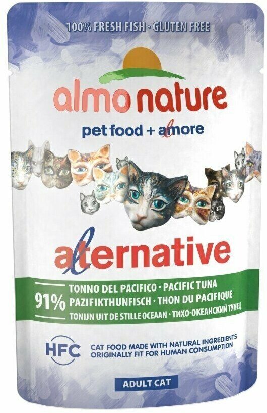 Almo Nature Alternative Паучи для кошек "Тихоокеанский тунец" 91% мяса (Alternative - Pacific Tuna) 0,055 кг x 1 шт.