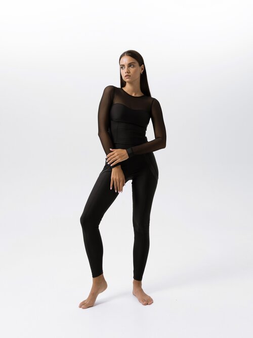 Легинсы  LIMBRA, прилегающий силуэт, спортивный стиль, стрейч, размер 46/L, черный