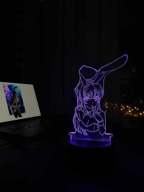 3D Светильник-ночник Сакурадзима Май Аниме(Этот глупый свин.), ночник для мальчиков и девочек