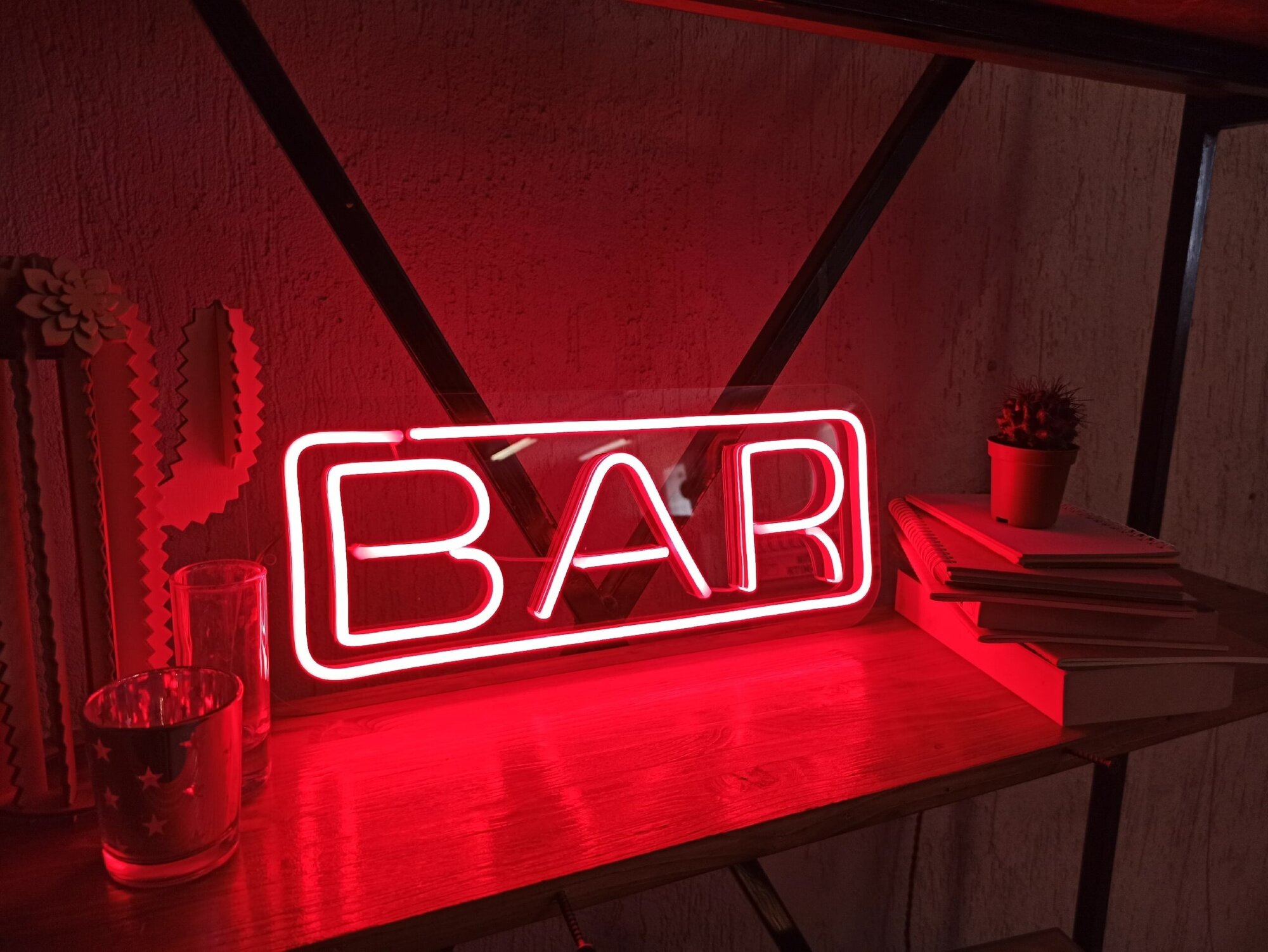 Вывеска светодиодная неоновая Bar, 40х10 см