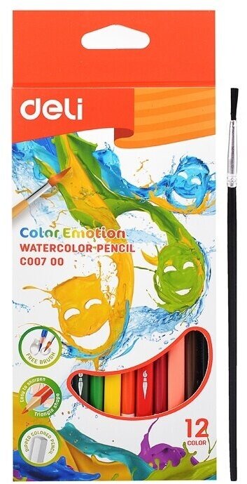 Карандаши цветные акварельные Deli Color Emotion липа 12цв. коробка/европод. - фото №11