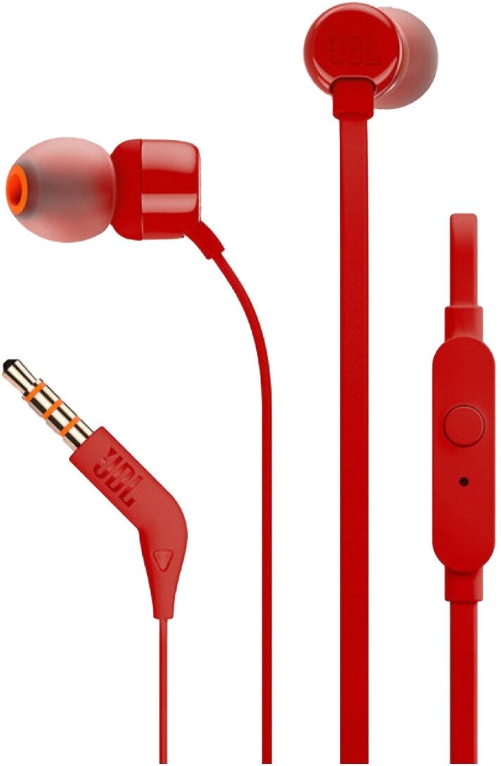Наушники проводные с микрофоном JBL T110, красные